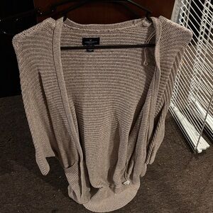 American Eagle Outfitters Taupe Open-Front Ribbed Cardigan